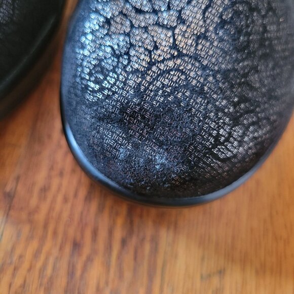 Alegria Black Metallic Floral Rose Leather Mary Jane Wedge Heels 8.5 FLA 553 - Picture 8 of 10